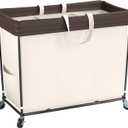 320L Laundry Hamper with Wheels, 3 Section Large Rolling Laundry Basket Bag with Wheels, Clothes Hamper Cart for Laundry, Bedroom, Bathroom and Dorm (Beige)