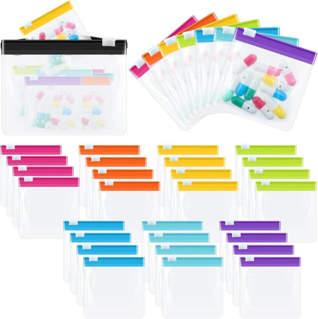 Sherr 29 Pcs Zippered Pill Pouch Bags Reusable Pill Pouch Set Clear Plastic Medicine Bag Resealable Travel Medicine Organizer Travel Storage with Slide Lock for Small Items