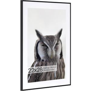 22x28 Metal Picture Frame with 18x24 Mat, Brushed Aluminum Finish, Tempered Glass Front, and Attached Hanging Hardware - Wall Display Frames for Vertical or Horizontal Orientation - Black