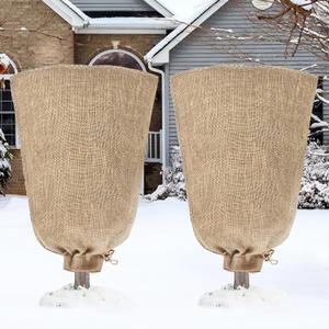 Riare 2 Packs 24 x 40 Inch Burlap Winter Plant Cover Bags with Drawstring- Reusable Large Burlap Sack Plant Frost Protector, Plant Frost Cloth Cold Tree Freeze Blanket for Outdoor Plants Shrubs Fruit