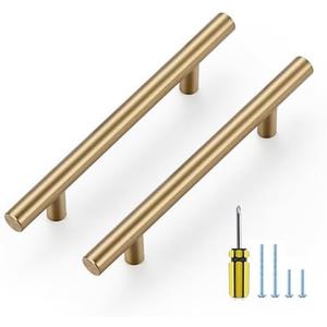 Ravinte 30 Pack Kitchen Cabinet Handles Champagne Bronze 4 Inch Hole Center Stainless Steel Pulls for Dresser Drawer Cupboard Handles with Screwdriver, 6-3/8 Inch Length