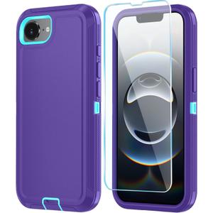 ONOLA Compitable with iPhone 16e Case & iPhone 17e Case with HD Screen Protector, [2 in 1 ] Heavy Duty Protection Phone Case for iPhone 16e /17e 6.1" (Purple SkyBlue)
