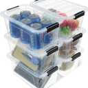 Plastic Storage Bins with Lids 6 Pack, 7 Quart Storage Containers With Black Buckle Latch, Stackable Storage Organizers for Home Pantry Office Classroom Organization, Clear