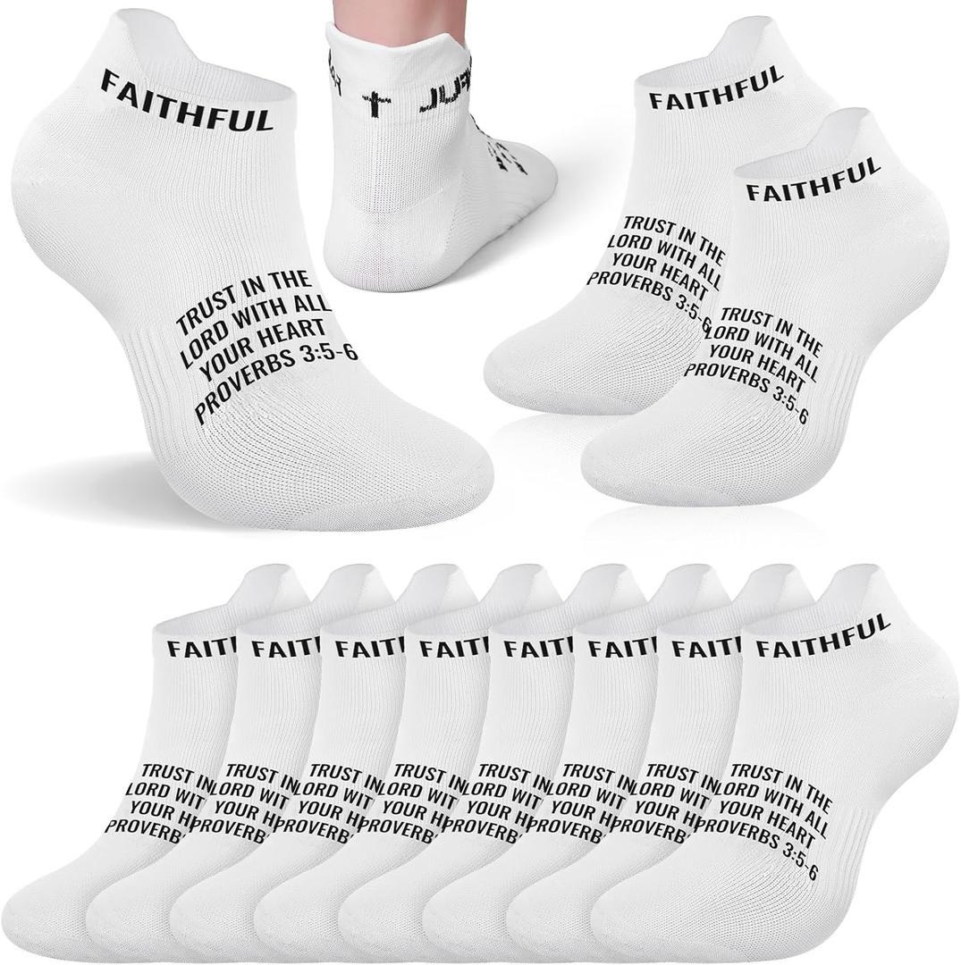 Janmercy 6 Pairs Catholic Socks Christmas Christian Gifts Bulk Athletic Running Ankle Sports Socks Faith Jesus Gift (White)