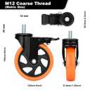 5" Stem Caster Wheels M12-1.75x25mm Safety Dual Locking 1500Lbs Heavy Duty Threaded Stem Casters No Noise Swivel Castors with Brakes