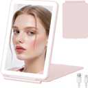 FUNTOUCH Rechargeable Travel Makeup Mirror with Light, 2000mAh Portable Makeup Mirror with 3-Color Lighting, Dimmable Touch Screen, Tabletop LED Folding Cosmetic Compact Vanity Mirror