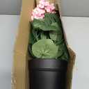 Briful Artificial Geranium Potted Plant 16 Tall, Realistic Silk Flowers with Vibrant Green Leaves, Pink White Geraniums Fake Flowers for Outdoors Home Dcor, Wedding Farmhouse Office Tables Decor
