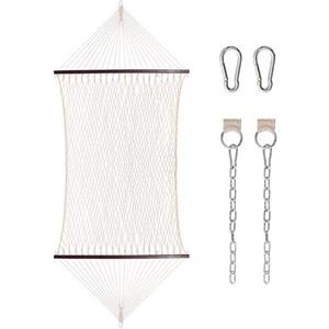 CLOFY Hammocks Wide Double Woven Cotton Rope Hammock with Free Extension Chains Tree Hooks and Portable Bag