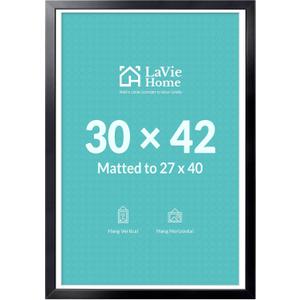 30 x 42 Poster Frame Black, Display Pictures 27x40 with Mat or 30x42 Without Mat, Stable and Sturdy Picture Frame and Polished Plexiglass, Horizontal and Vertical Format of The Wall（1 Pack）