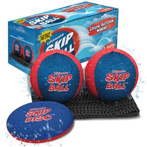 Activ Life The Ultimate Skip Ball  Water Bouncing Ball (2 Pack) Create Lasting Memories with Your Friends & Family at The Beach, Lake or Pool - Great for All Ages (.Red/Blue [With Skip Disc])