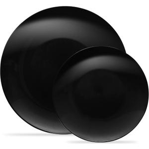 PLASTICPRO 32 Piece Combo Plates Set includes 16-7'' inch Plates & 16-10'' inch Plates Black Plastic PartyPlates Premium heavyweight Elegant, Disposable, Tableware, Dishes,