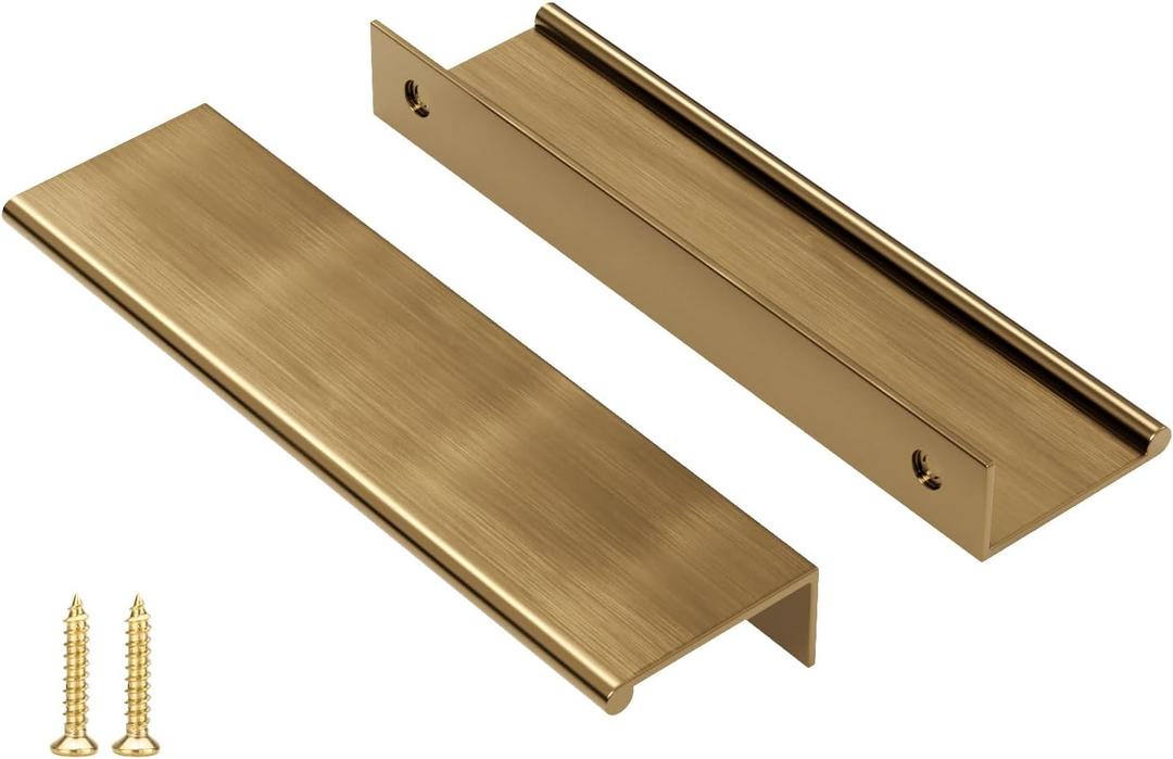 Peaha 10 Pack Kitchen Cabinet Handles 5 inch Champagne Bronze Pulls for Dresser Drawers Door Edge Finger Pull Hardware (Hole Centers:5-1/16in(128mm))