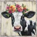 Black and White Cow Wood Wall Art: Country Framed Artwork Rustic Cow Painting Farmhouse Picture Decoration for Living Room Bedroom Bathroom Kitchen Office Ready to Hang