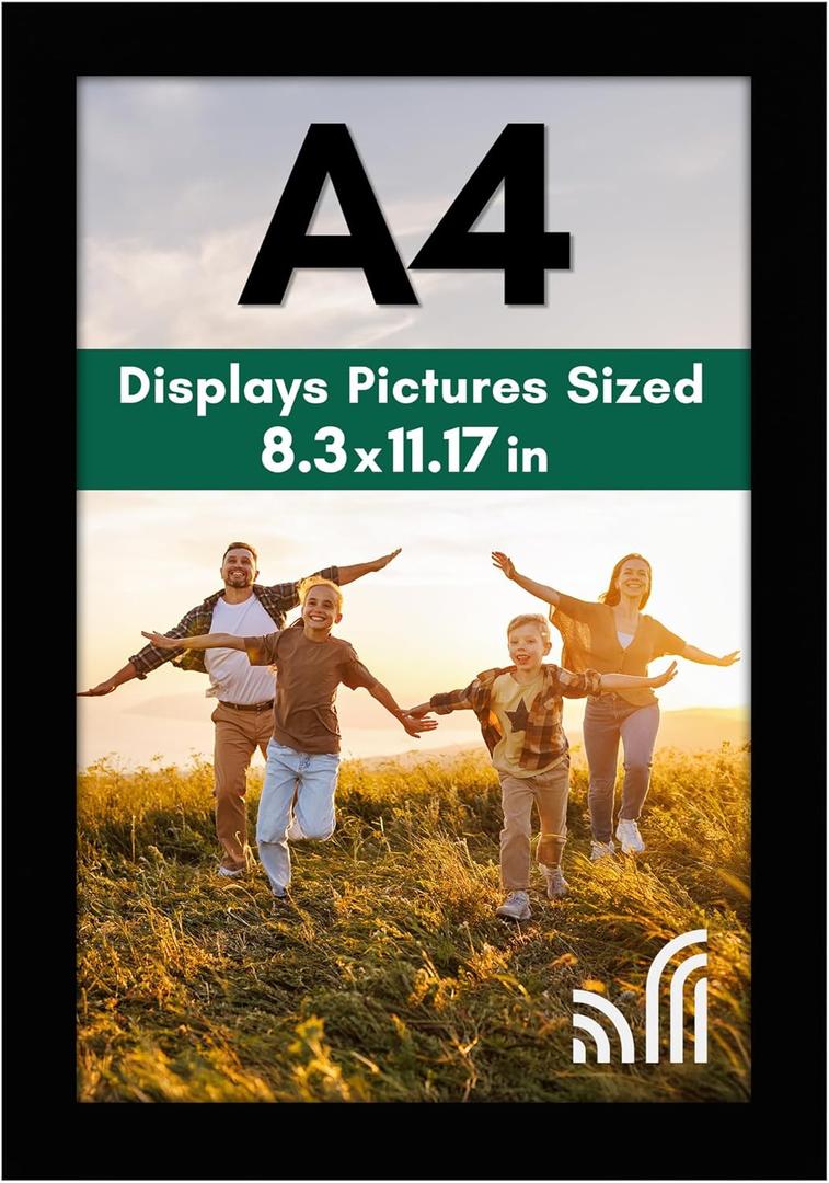 Americanflat A4 Picture Frame with Shatter-Resistant Glass - 8.3x11.7 Frame with Engineered Wood - Signature Collection - A4 Frames for Tabletop and Wall Display - Black