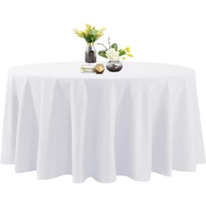 Bailarina 120 Inch Stain and Wrinkle Resistant Washable Polyester Table Cloth, Decorative Table Cloth for Dining Table, Buffet Parties and Wedding, White