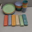 Wheat Straw Dinnerware Sets, Unbreakable Dinnerware Set for 6,Reusable Lightweight Tableware Dinner Dishes, Bowls, Cups, tableware, 24pcs Dinnerware Microwave & Dishwasher & Kids Safe (Colorful)