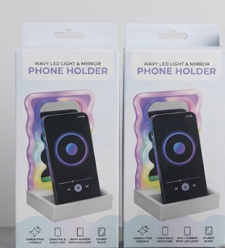 2 x Wavy LED Light & Mirror Phone Holder