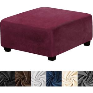 HFCNMY Ottoman Cover Square,Stretch Velvet Ottoman Cover Thick Ottoman Slipcover Square Washable Storage Foot Stool Cover with Elastic Bottom for Living Room Red Medium