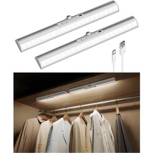 EZVALO 15-inch Motion Closet Lights with Rotatable Sensor, Rechargeable Under Cabinet Lighting, No-Glare, 3 Color Temps & Dimmable LED Sensor Light Indoor for Pantry, Wardrobe - 2 Pack
