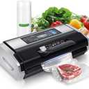 95KPa Automatic Vacuum Sealer Machine - 10-in-1 System with Double Heat Seal Technology, Easy-Lock Handle & Built-in Cutter, Includes Vacuum Roll + 15 Bags (Black）