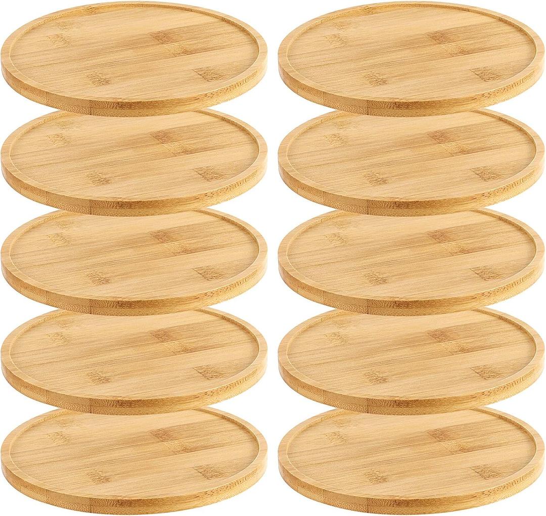 10 Pack 6 Inch Bamboo Plant Saucer, Natural Round Bamboo Plant Tray for Indoor and Outdoor Plants, Coasters