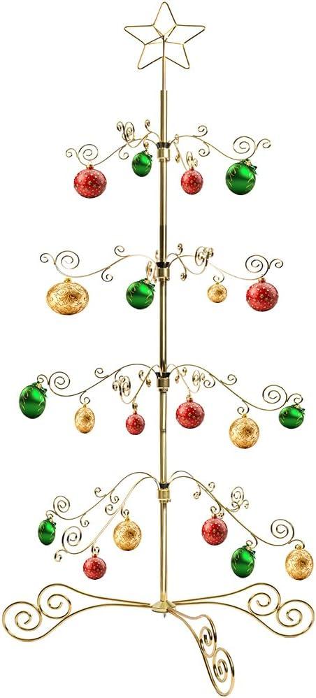 HOHIYA 3 Ft Wrought Iron Ornament Display Stand 56-Hook Metal Christmas Tree Alternative for Ornaments Glass Baubles Halloween Year-Round Displays Rack for Tabletop Taiwan Made Gold
