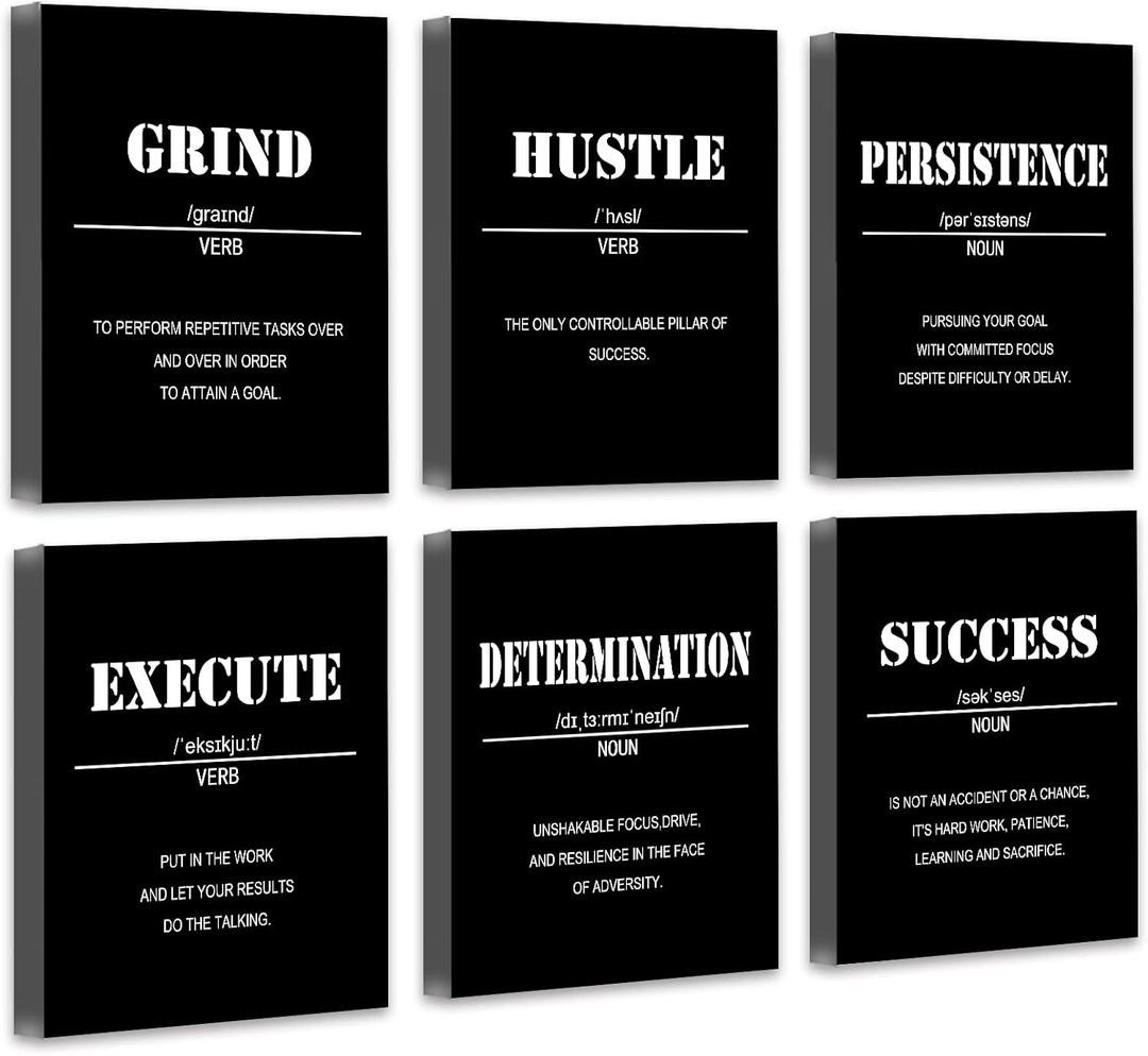 Drsoum Inspirational Office Wall Art - Motivational Quotes for Living Room - Encouraging Canvas Posters for Bedroom - Sayings for Wall Decor - 8 x10 x6 PCS (FRAMED)