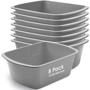 Honeydak 8 Pack Wash Basins Plastic Wash Tub Gray 7 Quart Graduated Buckets Rectangular Plastic Hospital Bedside Soaking Tub Washing Basin for Cleaning Foot Bath Washing Dishes Face Cleansing