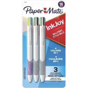 Paper Mate InkJoy Quatro Retractable Ballpoint Pens, Medium Point, Assorted Colors, 3 Pack