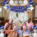 Silver 60th Birthday Decorations for Men Women, Number 60 Balloons | 16-balloon kit: two 32in Number 60 foil balloons, banner, star, latex & confetti balloons, glitter swirls; air or helium