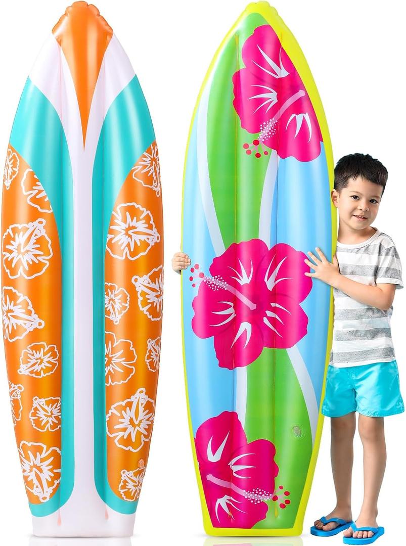 2 Pcs 36 Inch Inflatable Surf Board Inflatable Luau Party Decorations Blow up Surfboard (Flower Style)