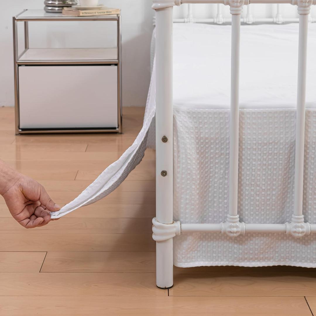 Queen Bed Skirt, Pleated Waffle Weave Bed Skirt with Split Corners, Tailored Dust Ruffle 12 Inch Drop Easy Fit, Machine Washable (White, Queen - 12" Drop)