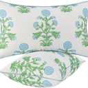 MIULEE Decorative Floral Outdoor Lumbar Pillow Covers with Inserts Set of 2 12x20,Waterproof Vintage Fade Resistant Patio Throw Pillows with Piping for Spring Summer Garden Couch Sofa,Blue and Green