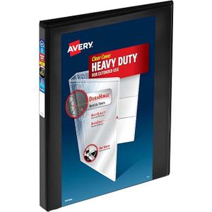 Avery Heavy-Duty View 3 Ring Binder, 0.5 Inch One Touch Slant Rings, 135-Sheet Capacity, DuraHinge, 0.7 Inch Wide Spine, Customizable Clear Cover and Spine, 1 Black Binder (79381)
