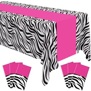 Buryeah 3 Pcs Zebra Tablecloth Zebra Print Plastic Table Cloth Disposable Tablecloth Animal Safari Table Cover 54 x 108'' for Baby Shower Wedding Birthday Party Decorations Supplies (Hot Pink B)
