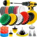 30 Piece Drill Brush Attachments Set, Scrub Pads & Sponge & Wire Brush for Drill, Power Scrubber Brush with Extend Long Attachment, Drill Scrubber Brush Kit for Bathroom, Floor, Car, Grout