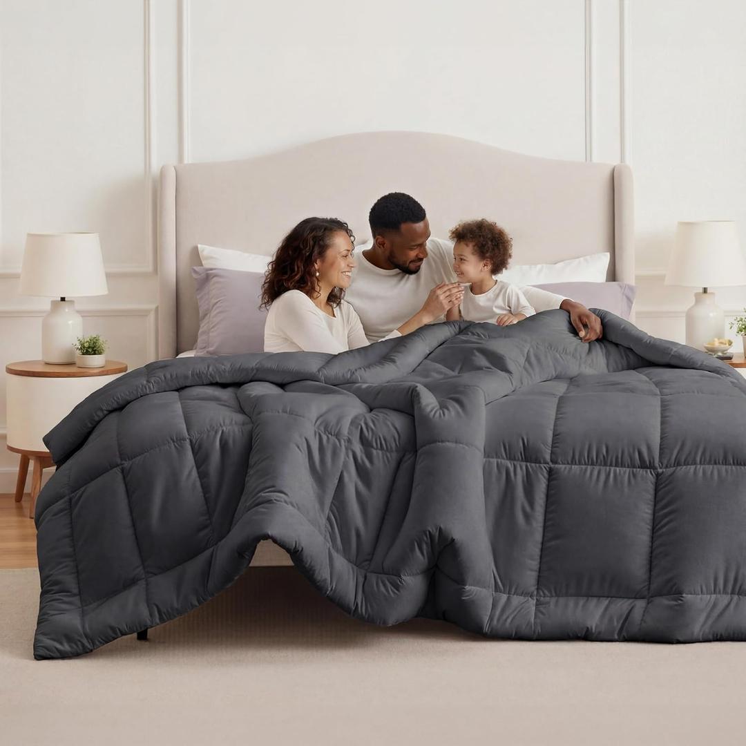 Bedsure Comforter Duvet Insert - Quilted Comforters Oversized King Size, All Season Duvet, GentleSoft Down Alternative Bedding, with 8 Tabs, Gifts for Women/Men, Grey, Oversized King 116 x 98 Inches