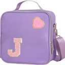 Pack of 3 Insulated Nylon Lunch Box for Girls, Kids, and Women-Stylish Purple Preppy Large Lunch Bag with Adjustable Strap and Chenille Letter 'J', Tote for School, Travel, and Picnics-Ideal Preppy Stuff Choice