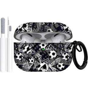 for Airpods Pro Case, Cute Cool Football Pattern TPU Soft Cases for Airpods Pro Case 1st Gen, Shockproof for Airpods Pro 2019 Case Men Women with Cleaner Kit & Keychain, Black