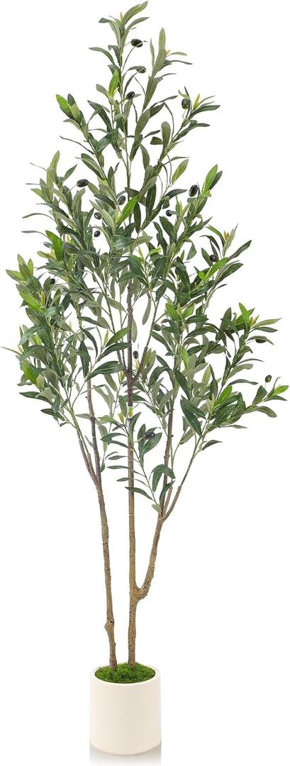 Alupssuc 5ft Olive Trees Artificial Indoor & Outdoor, Faux Olive Tree with Lively Artificial Trunk and Lifelike Fruits, Fake Potted Tree for Modern Home Office Living Room Decor