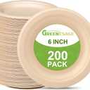 Small Paper Plates 6 inch, Compostable Eco Friendly Disposable Plates for Appetizer, Cake, Dessert, Brown
