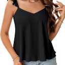 Rooscier Women's Ruffle Strap V Neck Backless Peplum Babydoll Cute Vacation Cami Tops (Black, XL)