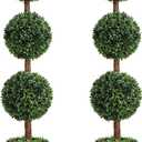 Damomo Artificial Topiaries Ball Trees Outdoor, 3.6ft Faux Boxwood Plants Topiary Triple Ball Tree(2 PCS), Fake Shrubs Trees Potted Decorative Indoor Porch or Garden43inch