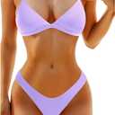 Aqua Eve Women Two Piece Bikini High Cut Swimsuit Triangle Bathing Suit Cheeky Bikini Set (Small, Purple)