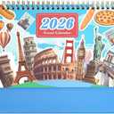 2 x 2026 Calendar-Desk Calendars January-December Double Wire Flip-Up Desk Calendars - Monthly & Weekly Planner with Sticker Set, Featuring Famous World Travel Destinations for Vacation Inspiration for Home School, or Office (Blue)