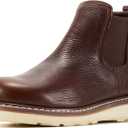 SUREWAY Men's Slip On Chlesea Work Boots for Men - Soft Toe,Lightweight Comfortable,Full Grain Leather,Slip-resistant Wedge Sole (Brown) 10.5