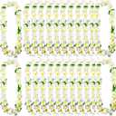 24Counts Thickened Hawaiian Leis Bulk, White Wedding Flower Leis for Luau Party Baby Showers Floral Hanging Garland Hula Dance Hawaii Costume Graduation Lei Fall Bridal Shower Accessories (White With Green Leaves)