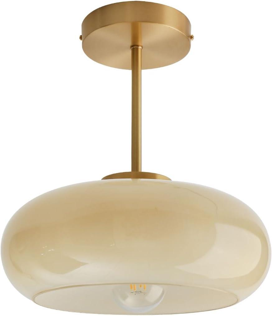 mid Century Ceiling Light Milk Glass Ceiling Light fixtures Glassshade Gold Modern Semi Flush Mount Ceiling Light, Globe Glass Ceiling Lamp Hallway Dining Room Kitchen