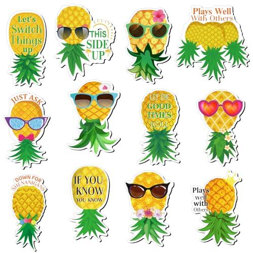 Xuhal 12 Pcs Pineapple Magnets Cruise Door Decorations Magnetic Tropical Pineapple Decals Decor Cruise Door Refrigerator Car Magnets Stickers for Cabin Summer Party Car Accessories