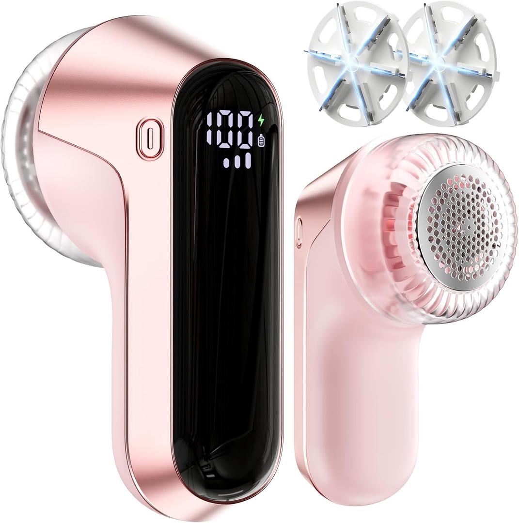 ColdSky Fabric Shaver, Rechargeable Lint Shaver with Digital Display, Portable Sweater Defuzzer with 3 Speeds, 6 Leaf Blades and Safety Lock, Electric lint Remover for Clothes, Sweater (Pink)